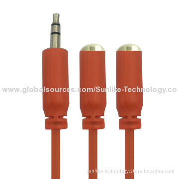 Splitter Cables with 3.5mm Jack, Super Soft Flat Line, Half Shiny Half Matte, 3.5 SP Male-2 Female